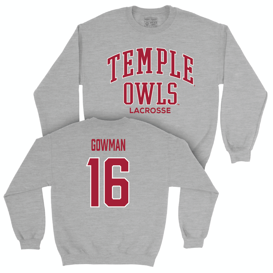 Temple Women's Lacrosse Sport Grey Classic Crew - Sarah Gowman | #16 Small