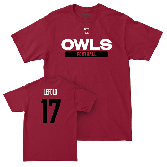 Temple Football Cherry Staple Tee - Tyler Lepolo | #17 Small