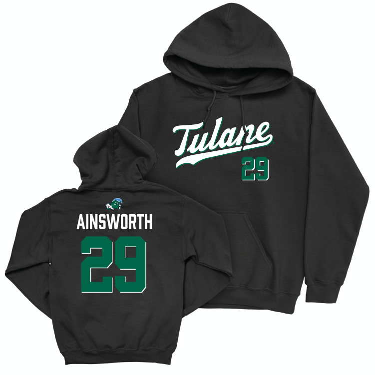 Tulane Baseball Black Script Hoodie - Alex Ainsworth Small