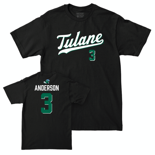 Tulane Football Black Script Tee - Angelo Anderson Small