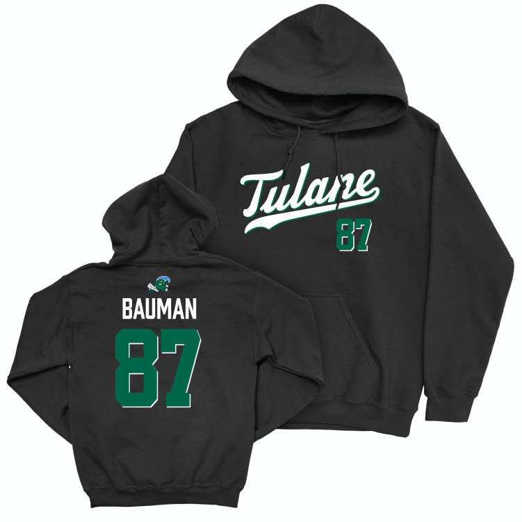 Tulane Football Black Script Hoodie - Alex Bauman Small