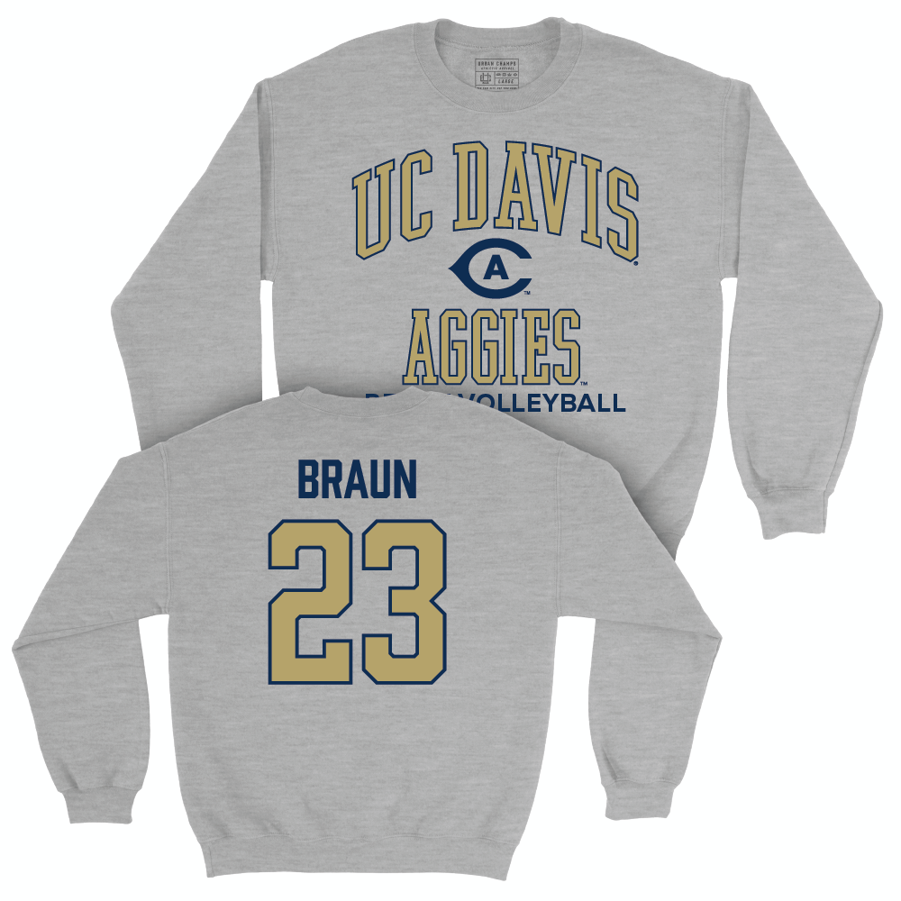 UC Davis Women's Beach Volleyball Sport Grey Classic Crew - Anna Braun | #23 Small