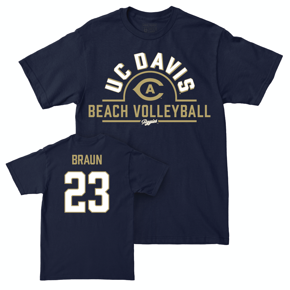 UC Davis Women's Beach Volleyball Navy Arch Tee - Anna Braun | #23 Small