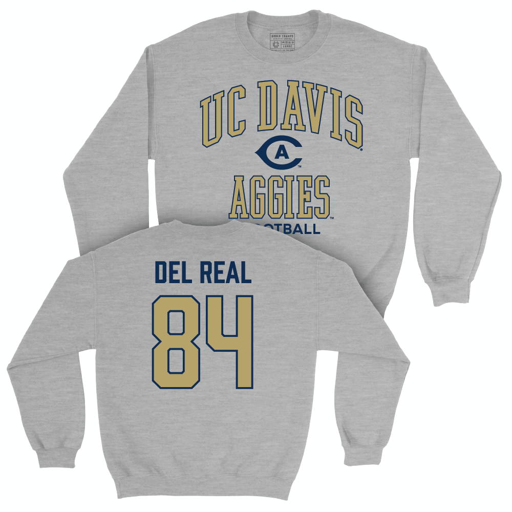 UC Davis Football Sport Grey Classic Crew - Abe Del Real | #84 Small