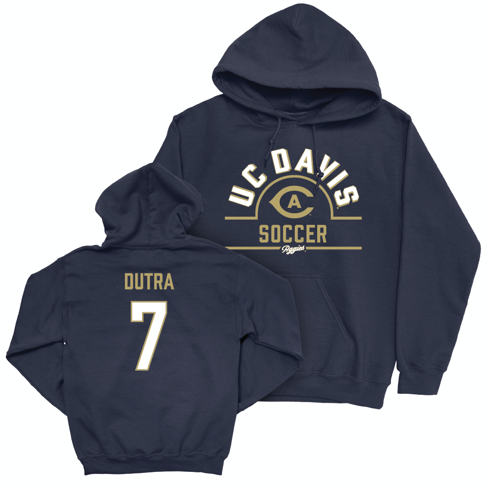 UC Davis Men's Soccer Navy Arch Hoodie - Andrew Dutra | #7 Small