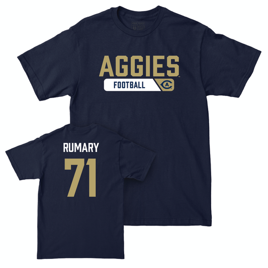 UC Davis Football Navy Staple Tee - Andrew Rumary | #71 Small