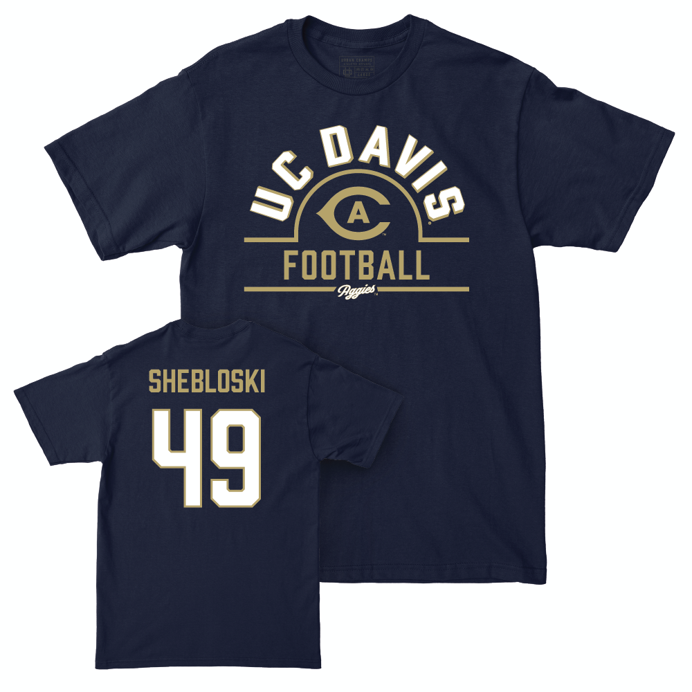 UC Davis Football Navy Arch Tee - Aaron Shebloski | #49 Small