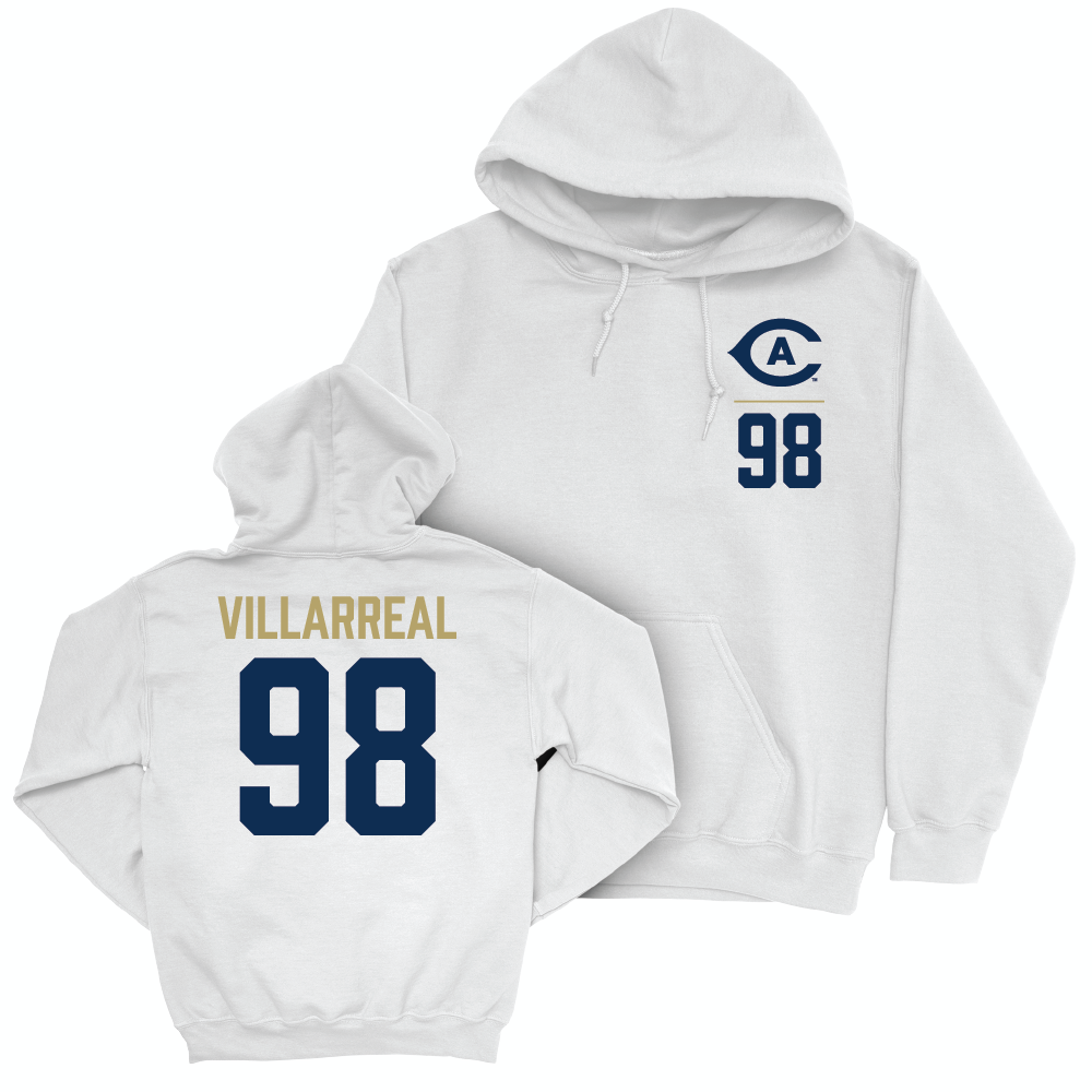 UC Davis Football White Logo Hoodie - Anthony Villarreal | #98 Small