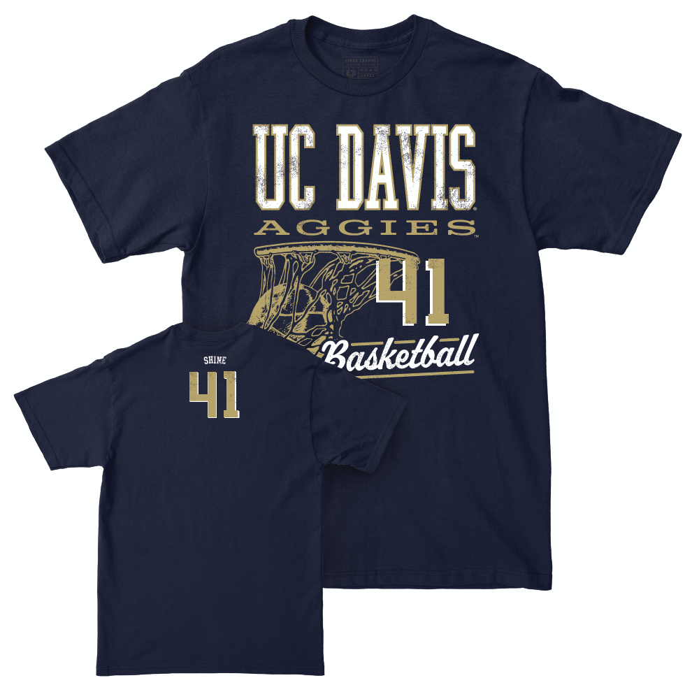 UC Davis Men's Basketball Navy Hoops Tee - Bria Shine | #41 Small