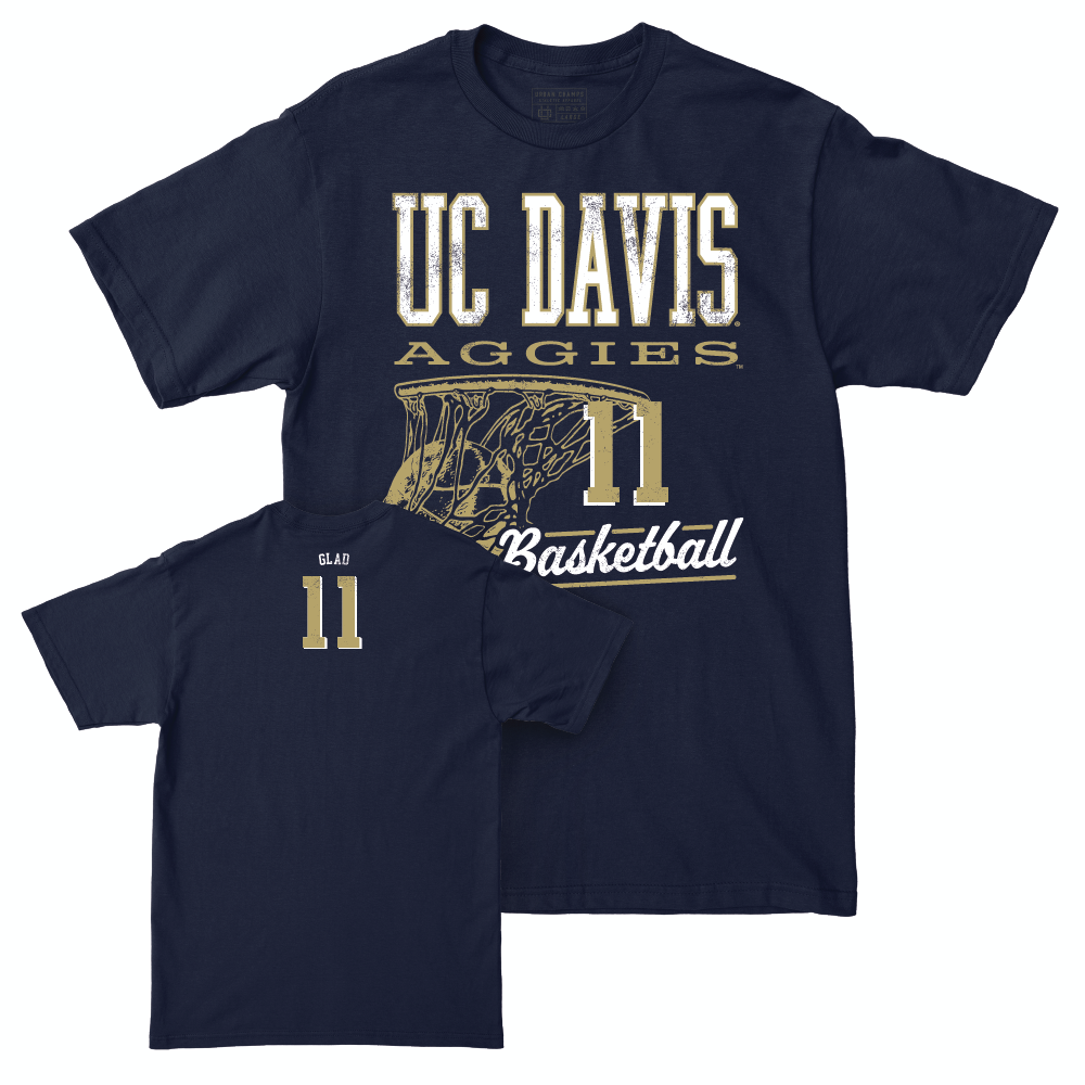 UC Davis Men's Basketball Navy Hoops Tee - Clara Glad | #11 Small