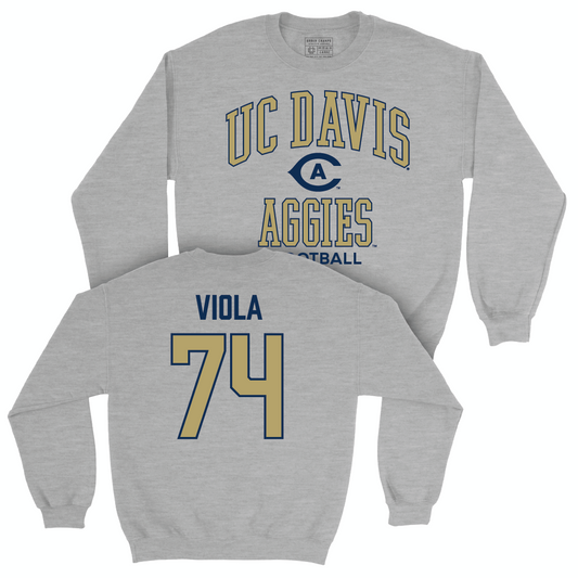 UC Davis Football Sport Grey Classic Crew - Cristian Viola | #74 Small