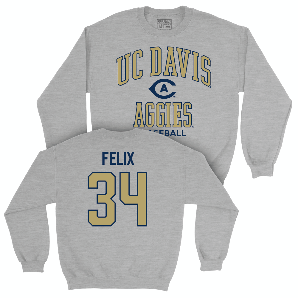 UC Davis Baseball Sport Grey Classic Crew - Ethan Felix | #34 Small