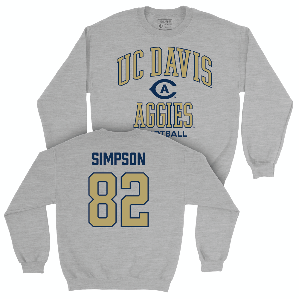 UC Davis Football Sport Grey Classic Crew - Ian Simpson | #82 Small