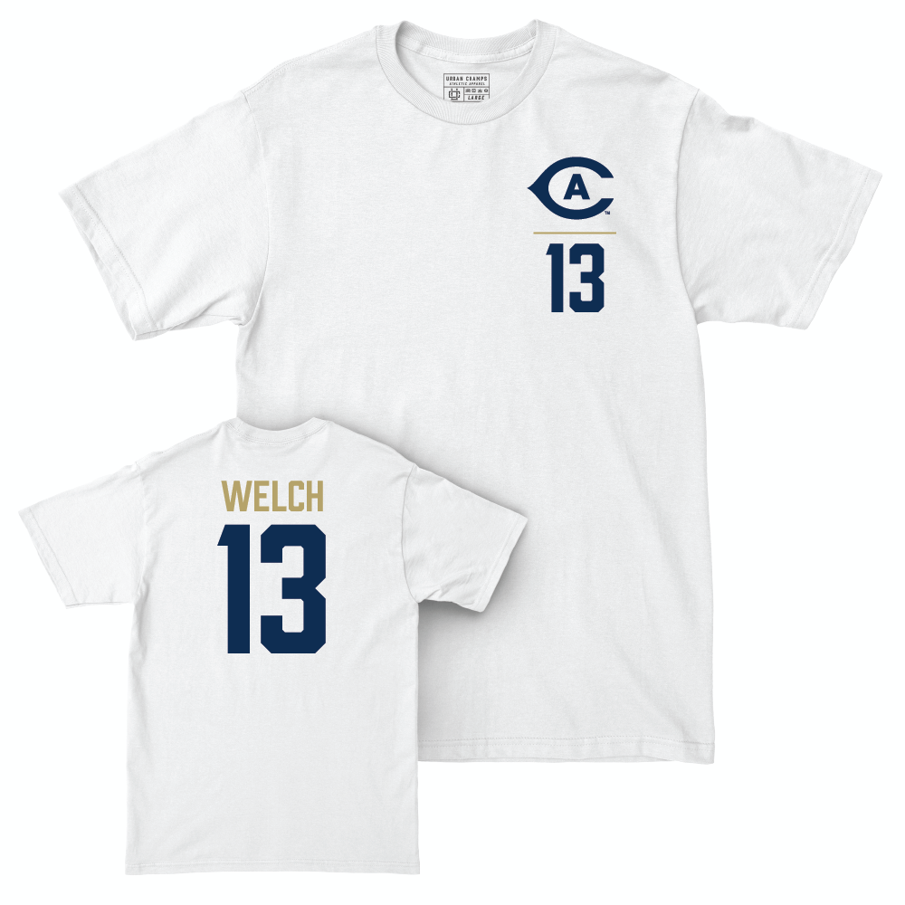 UC Davis Men's Soccer White Logo Comfort Colors Tee - Kevin Welch | #13 Small