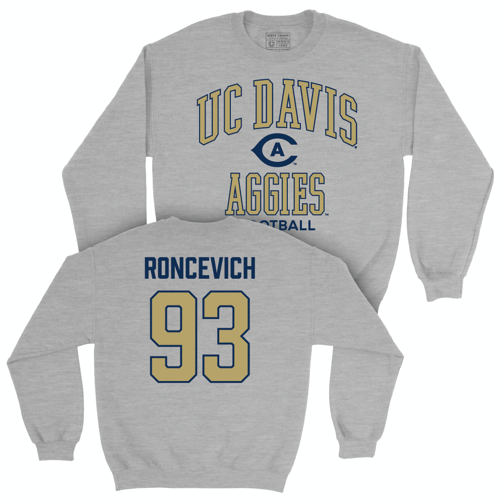 UC Davis Football Sport Grey Classic Crew - Luke Roncevich | #93 Small