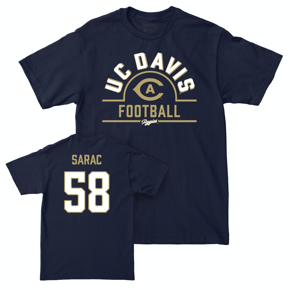 UC Davis Football Navy Arch Tee - Luka Sarac | #58 Small