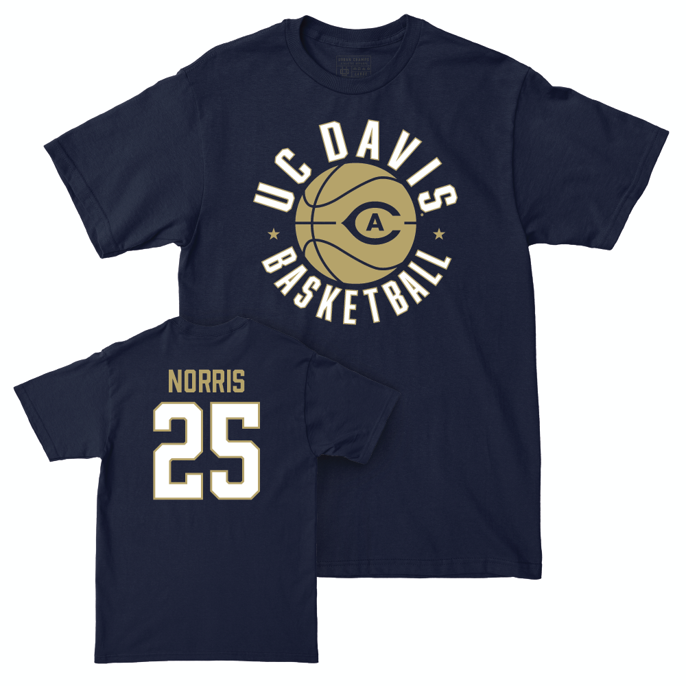 UC Davis Men's Basketball Navy Hardwood Tee - Megan Norris | #25 Small