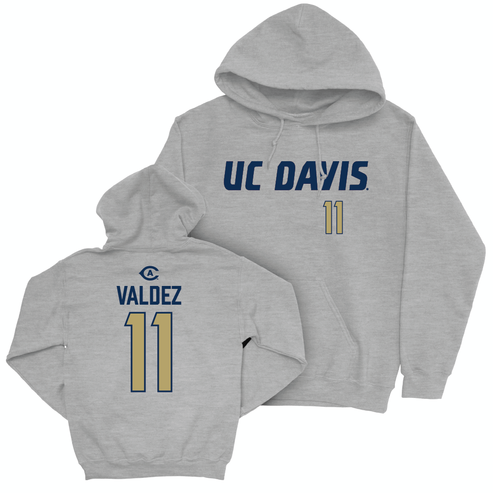 UC Davis Baseball Sport Grey Aggies Hoodie - Noel Valdez | #11 Small