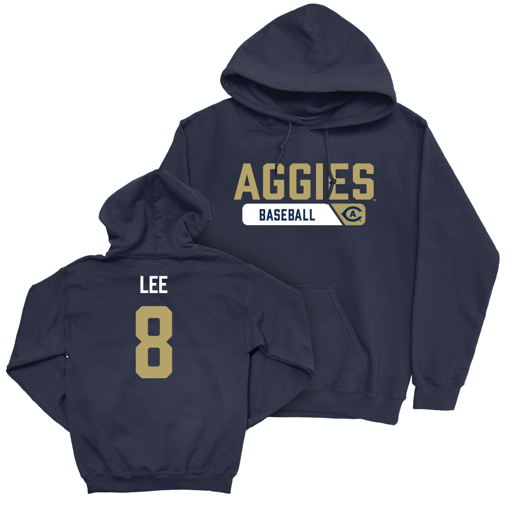 UC Davis Baseball Navy Staple Hoodie - Ryan Lee | #8 Small