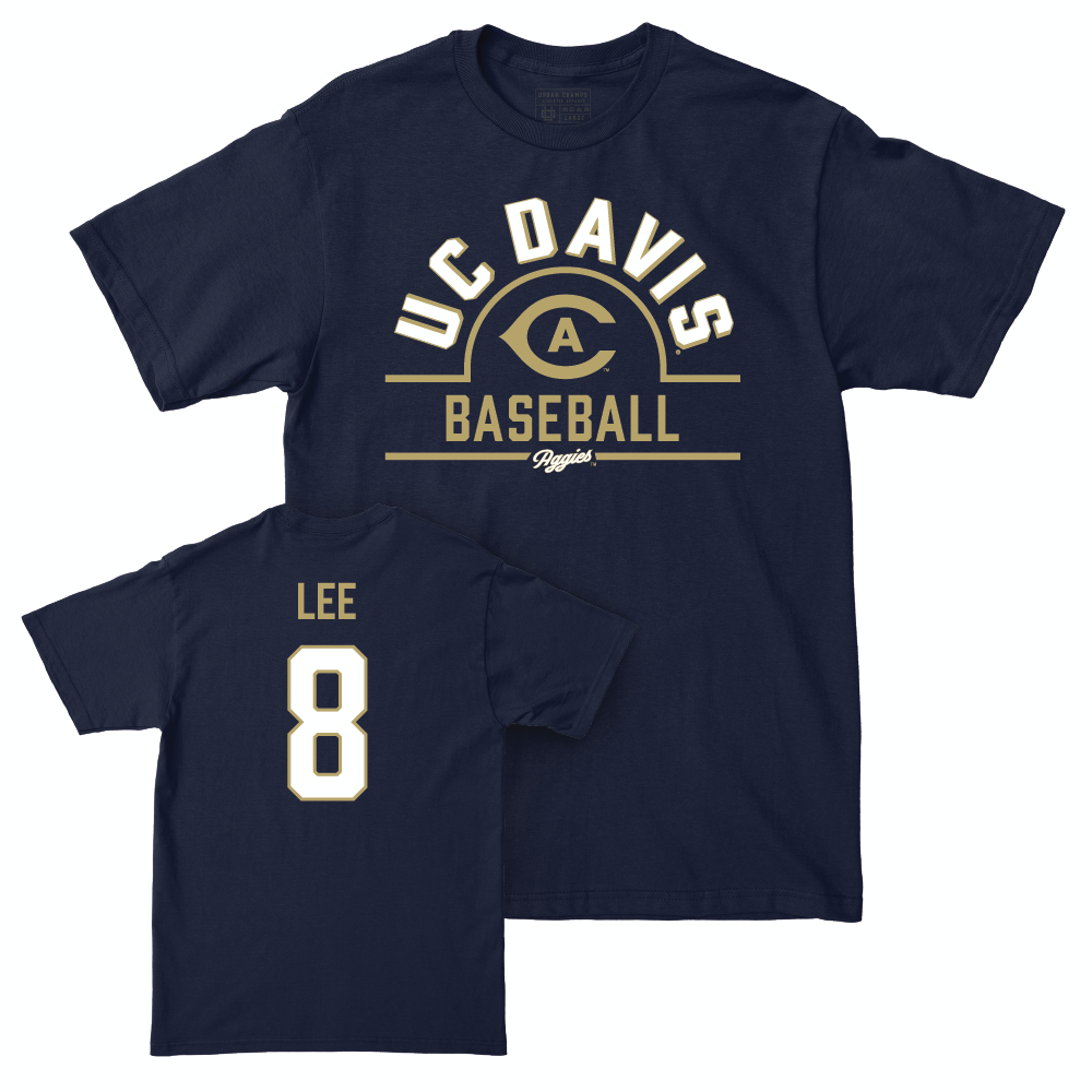 UC Davis Baseball Navy Arch Tee - Ryan Lee | #8 Small