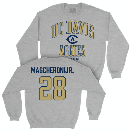 UC Davis Football Sport Grey Classic Crew - Robbie Mascheroni Jr. | #28 Small