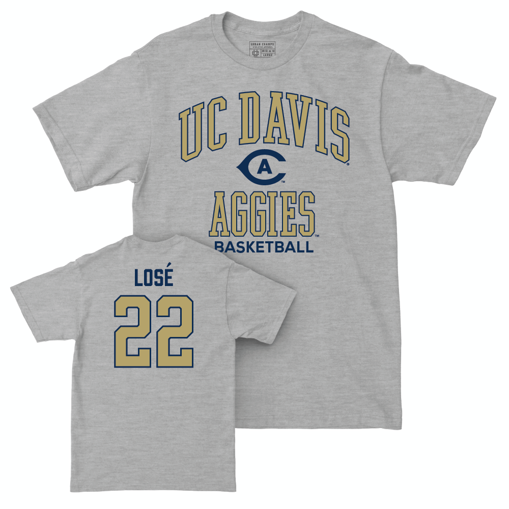 UC Davis Men's Basketball Sport Grey Classic Tee - Sione Losé | #22 Small