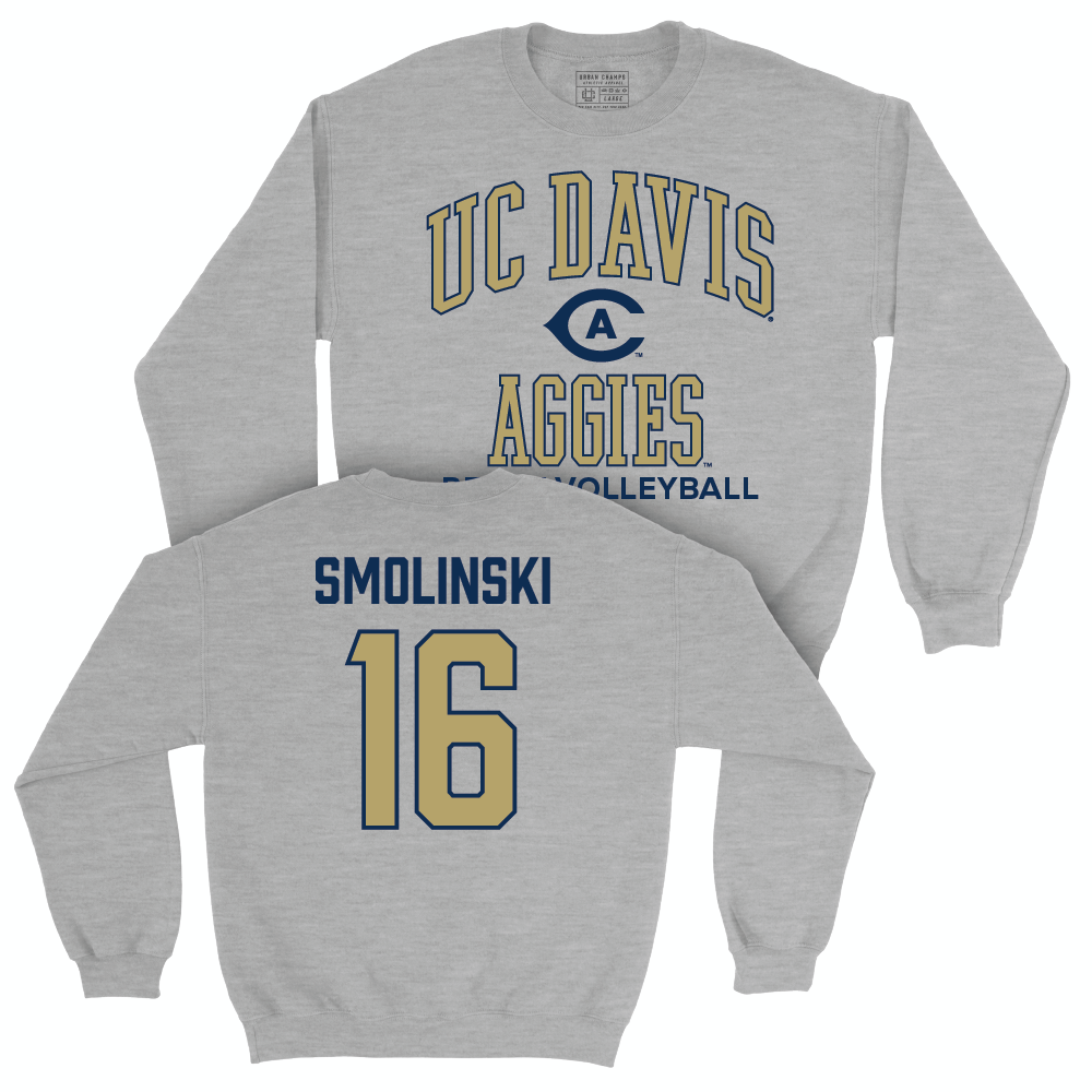 UC Davis Women's Beach Volleyball Sport Grey Classic Crew - Skye Smolinski | #16 Small