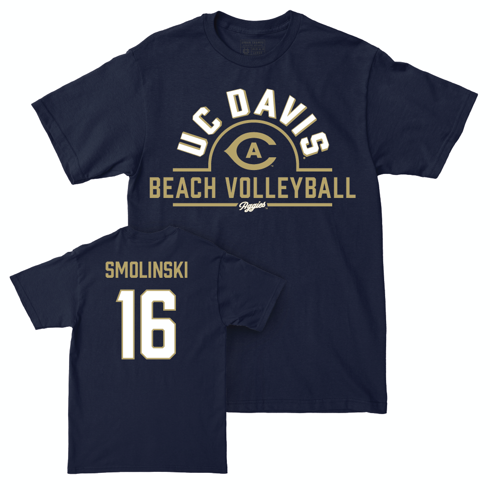 UC Davis Women's Beach Volleyball Navy Arch Tee - Skye Smolinski | #16 Small