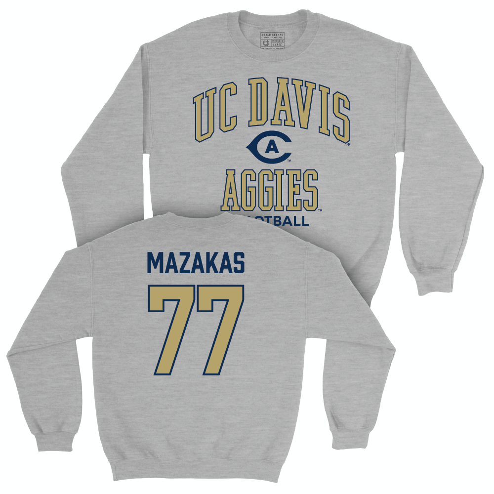 UC Davis Football Sport Grey Classic Crew - Ty Mazakas | #77 Small