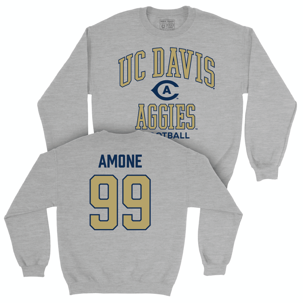 UC Davis Football Sport Grey Classic Crew - Uilisoni Amone | #99 Small