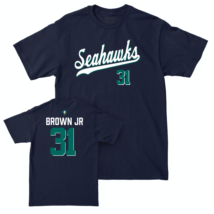 UNC Wilmington Baseball Navy Script Tee - Bradley Brown Jr Small