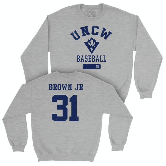 UNC Wilmington Baseball Sport Grey Varsity Crew - Bradley Brown Jr Small