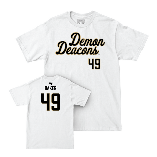 Wake Forest Football White Script Comfort Colors Tee - Landen Baker Small