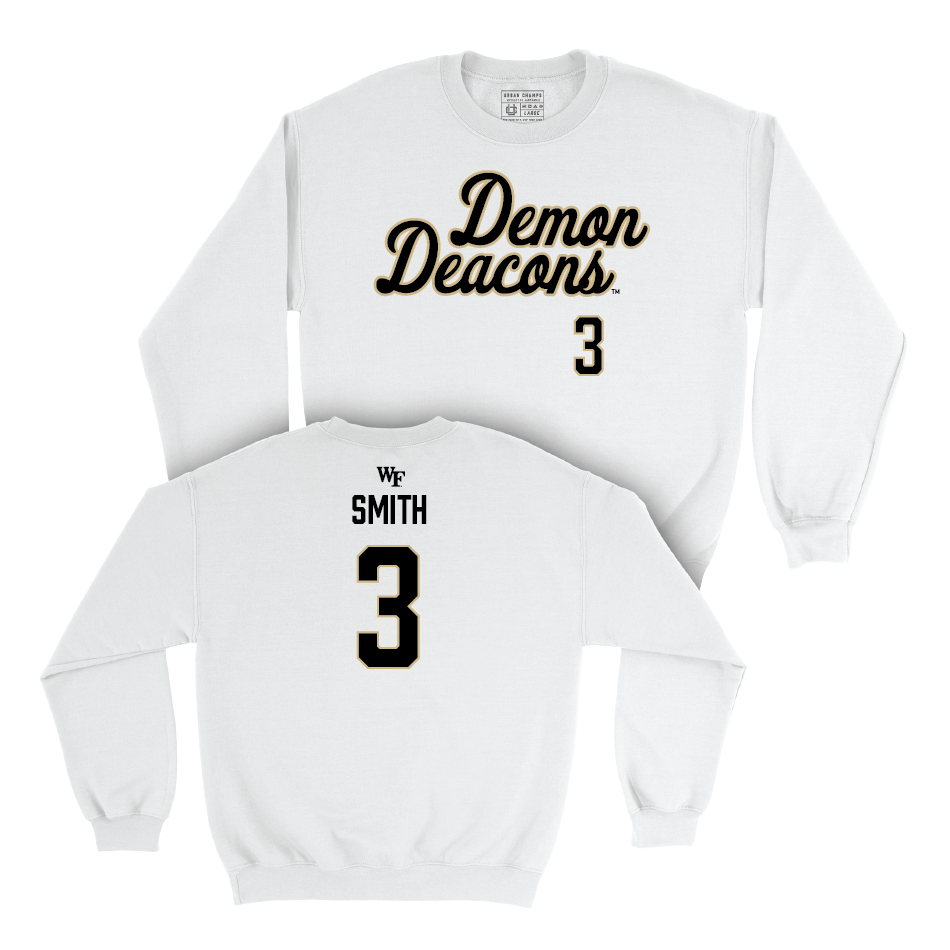 Wake Forest Men's Soccer White Script Crew - Travis Smith Small