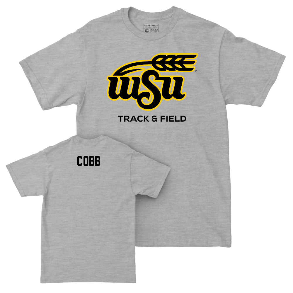 Wichita State Men's Track & Field Sport Grey Stacked Tee - Zander Cobb Small