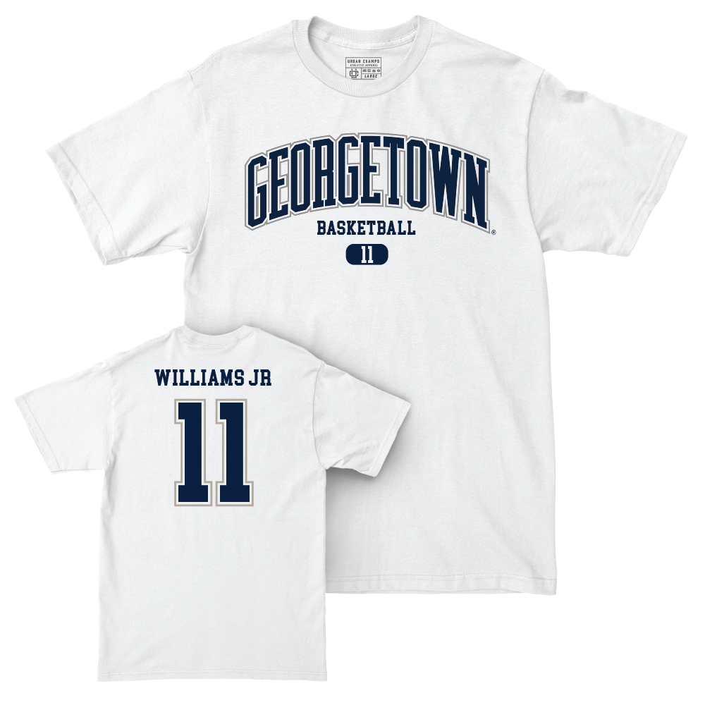 Georgetown Men's Basketball White Arch Comfort Colors Tee  - Curtis Williams Jr